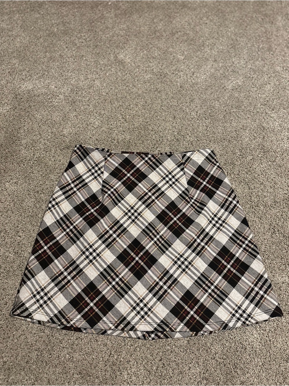 Plaid A-Line Skater Skirt in Black, White & Brown